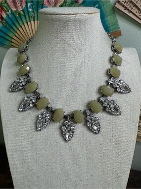 Lia Sophia Crystal Drop ASTORIA Bib Necklace Olive Stones - Holiday Party